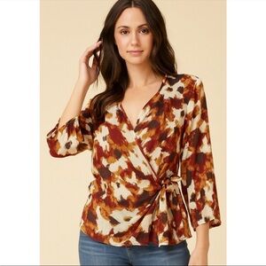 J. Jill Silk Blend Abstract Floral Wrap Blouse Size MP
